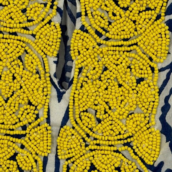 Talbots Long Sleeve Blouse blue pattern Yellow Beaded Embellishment size medium - Picture 4 of 11